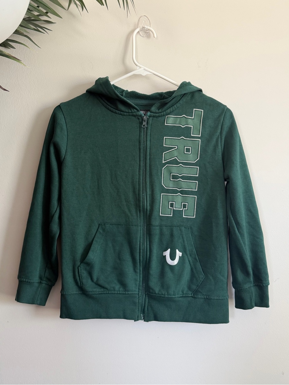 True Religion Kids Dark Green Zip-Up Hoodie with White Logo